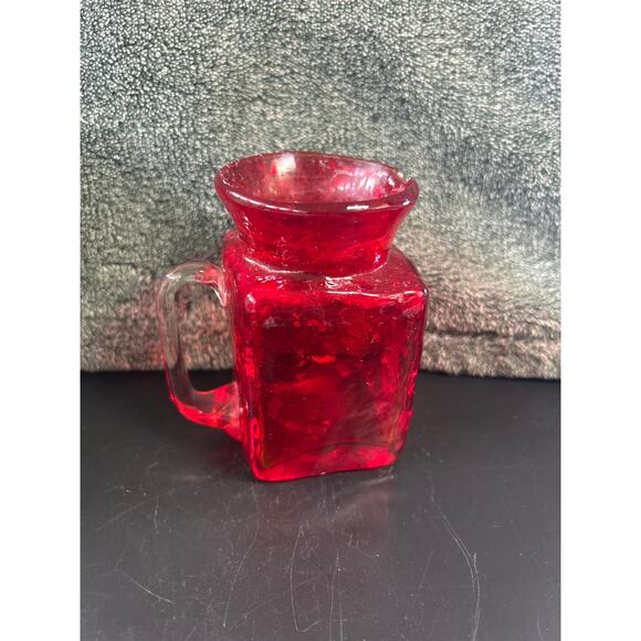 Vintage Cadmium Glowing Crackle Glass Square Pitcher Vase - Picture 6 of 9